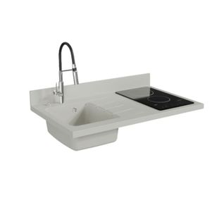 Plan De Travail Monobloc Planiquartz Avec Évier - 100 Cm - Snova - Évier à Gauche - Vitrocéramique