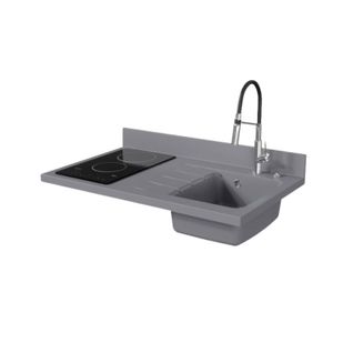 Plan De Travail Monobloc Planiquartz Avec Évier - 100 Cm - Cromo - Évier à Droite - Vitrocéramique