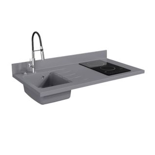 Plan De Travail Monobloc Planiquartz Avec Évier - 120 Cm - Cromo - Évier à Gauche - Vitrocéramique