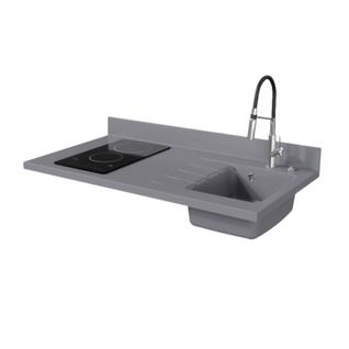 Plan De Travail Monobloc Planiquartz Avec Évier - 120 Cm - Cromo - Évier à Droite - Vitrocéramique