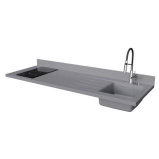 Plan De Travail Monobloc Planiquartz Avec Évier - 180 Cm - Cromo - Évier à Droite - Vitrocéramique