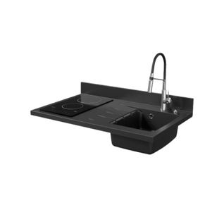 Plan De Travail Monobloc Planiquartz Avec Évier - 100 Cm - Nero - Évier à Droite - Vitrocéramique