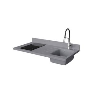 Plan De Travail Monobloc Planiquartz Avec Évier - 120 Cm - Cromo - Évier à Droite - Induction