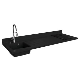 Plan De Travail Monobloc Planiquartz Avec Évier - 180 Cm - Nero - Évier à Gauche - Induction