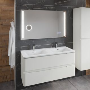 Meuble Double Vasque Ivory 120 Cm Avec Miroir LED Duetto - Blanc Cassé