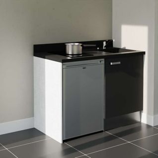 Kitchenette K08l - 120 Cm Avec Plan Monobloc Et Emplacemen Noir - Nero - Évier à Droite