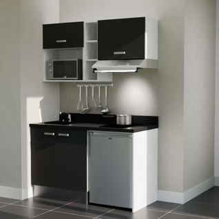Kitchenette K13l - 140 Cm - Emplacements Frigo, Hotte Et M Noir - Nero - Évier à Gauche