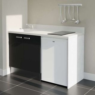 Kitchenette K17l - 140 Cm Avec Plan Monobloc Et Emplacemen Noir - Snova - Évier à Gauche