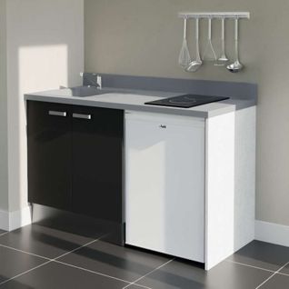 Kitchenette K17l - 140 Cm Avec Plan Monobloc Et Emplacemen Noir - Cromo - Évier à Gauche