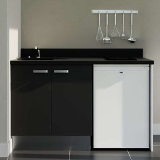 Kitchenette K17l - 140 Cm Avec Plan Monobloc Et Emplacemen Noir - Nero - Évier à Gauche