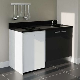 Kitchenette K17l - 140 Cm Avec Plan Monobloc Et Emplacemen Noir - Nero - Évier à Droite