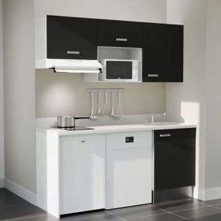 Kitchenette K55l - 180 Cm - Emplacements Hotte, Micro-onde Noir - Snova - Évier à Droite