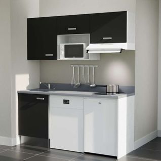 Kitchenette K55l - 180 Cm - Emplacements Hotte, Micro-onde Noir - Cromo - Évier à Gauche