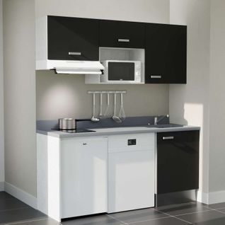 Kitchenette K55l - 180 Cm - Emplacements Hotte, Micro-onde Noir - Cromo - Évier à Droite