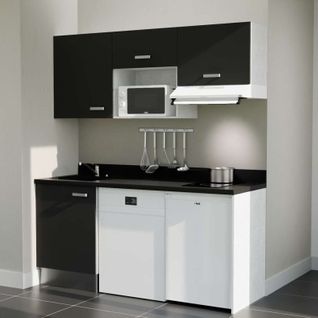 Kitchenette K55l - 180 Cm - Emplacements Hotte, Micro-onde Noir - Nero - Évier à Gauche