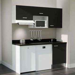 Kitchenette K55l - 180 Cm - Emplacements Hotte, Micro-onde Noir - Nero - Évier à Droite