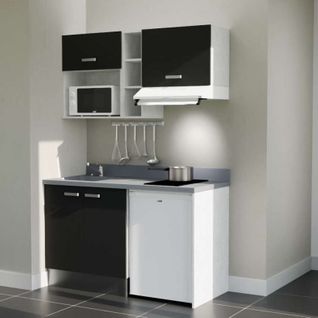 K13 : Noir - Plan Monobloc Cromo Évier à Gauche + Electro Blanc