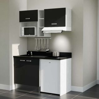 K13 : Noir - Plan Monobloc Nero Évier à Gauche + Electro Blanc