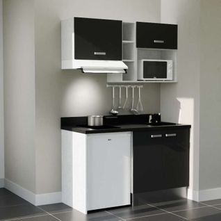 K13 : Noir - Plan Monobloc Nero Évier à Droite + Electro Blanc