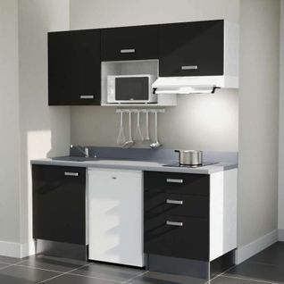 K20 : Noir - Plan Monobloc Cromo Évier à Gauche + Electro Blanc