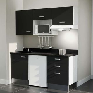 K20 : Noir - Plan Monobloc Nero Évier à Gauche + Electro Blanc