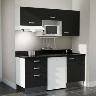 K20 : Noir - Plan Monobloc Nero Évier à Droite + Electro Blanc