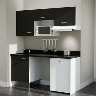 K55 : Noir - Plan Monobloc Nero Évier à Gauche + Electro Blanc