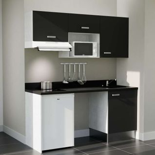 K55 : Noir - Plan Monobloc Nero Évier à Droite + Electro Blanc