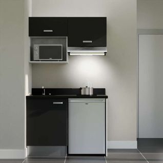 K02 : Noir - Plan Monobloc Nero Évier à Gauche + Electro Inox