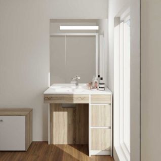 Meuble Salle De Bain Pmr Andy Plus 90 Cm Bois Et Blanc + Miroir Elegance - Vasque à Gauche