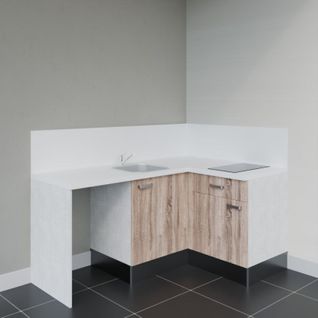 Kitchenette D'angle Ka01l-pt-façade Bois-plan Blanc-evier Inox-crédences Oui+electro