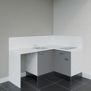 Kitchenette D'angle Ka01l-pt-façade Gris-plan Blanc-evier Inox-crédences Oui+electro