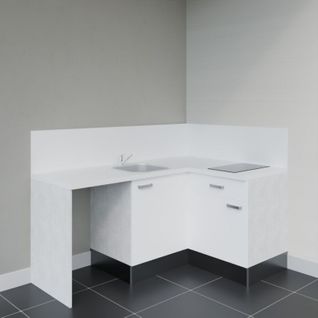Kitchenette D'angle Ka01l-pt-façade Blanc-plan Blanc-evier Inox-crédences Oui+electro