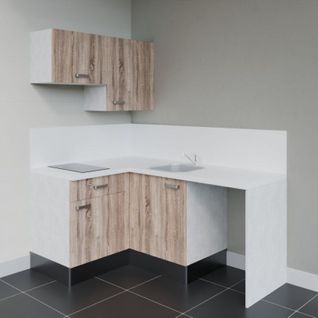 Kitchenette D'angle Ka02l-pt-façade Bois-plan Blanc-evier Inox-crédences Oui+electro