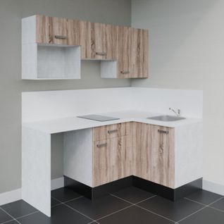 Kitchenette D'angle Ka03l-pt-façade Bois-plan Blanc-evier Inox-crédences Oui+electro