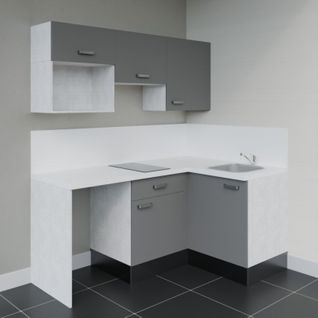 Kitchenette D'angle Ka03l-pt-façade Gris-plan Blanc-evier Inox-crédences Oui+electro
