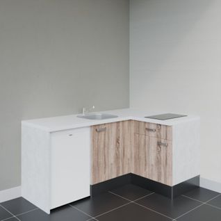 Kitchenette D'angle Ka01l-pt-façade Bois-plan Blanc-evier Inox-crédences Non+electro Blanc
