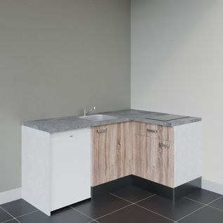 Kitchenette D'angle Ka01l-pt-façade Bois-plan Gris Béton-evier Inox-crédences Non+electro Blanc
