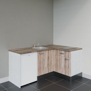 Kitchenette D'angle Ka01l-pt-façade Bois-plan Bois-evier Inox-crédences Non+electro Blanc