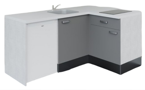 Kitchenette D'angle Ka01l-pt-façade Gris-plan Blanc-evier Inox-crédences Non+electro Blanc