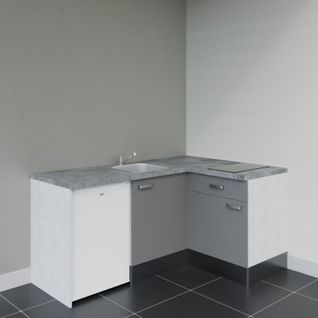 Kitchenette D'angle Ka01l-pt-façade Gris-plan Gris Béton-evier Inox-crédences Non+electro Blanc