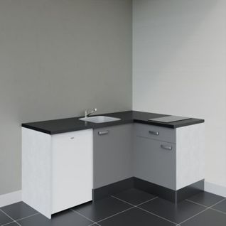 Kitchenette D'angle Ka01l-pt-façade Gris-plan Noir Texturé-evier Inox-crédences Non+electro Blanc