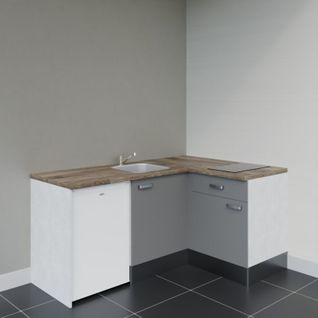 Kitchenette D'angle Ka01l-pt-façade Gris-plan Bois-evier Inox-crédences Non+electro Blanc