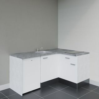 Kitchenette D'angle Ka01l-pt-façade Blanc-plan Gris Béton-evier Inox-crédences Non+electro Blanc