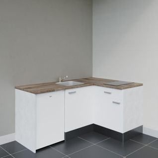 Kitchenette D'angle Ka01l-pt-façade Blanc-plan Bois-evier Inox-crédences Non+electro Blanc