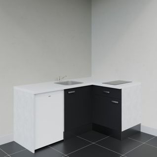 Kitchenette D'angle Ka01l-pt-façade Noir-plan Blanc-evier Inox-crédences Non+electro Blanc