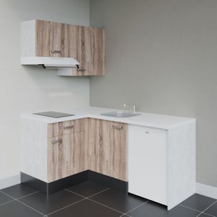 Kitchenette D'angle Ka02l-pt-façade Bois-plan Blanc-evier Inox-crédences Non+electro Blanc
