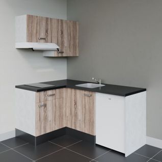 Kitchenette D'angle Ka02l-pt-façade Bois-plan Noir Texturé-evier Inox-crédences Non+electro Blanc