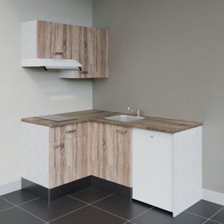 Kitchenette D'angle Ka02l-pt-façade Bois-plan Bois-evier Inox-crédences Non+electro Blanc