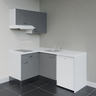 Kitchenette D'angle Ka02l-pt-façade Gris-plan Blanc-evier Inox-crédences Non+electro Blanc